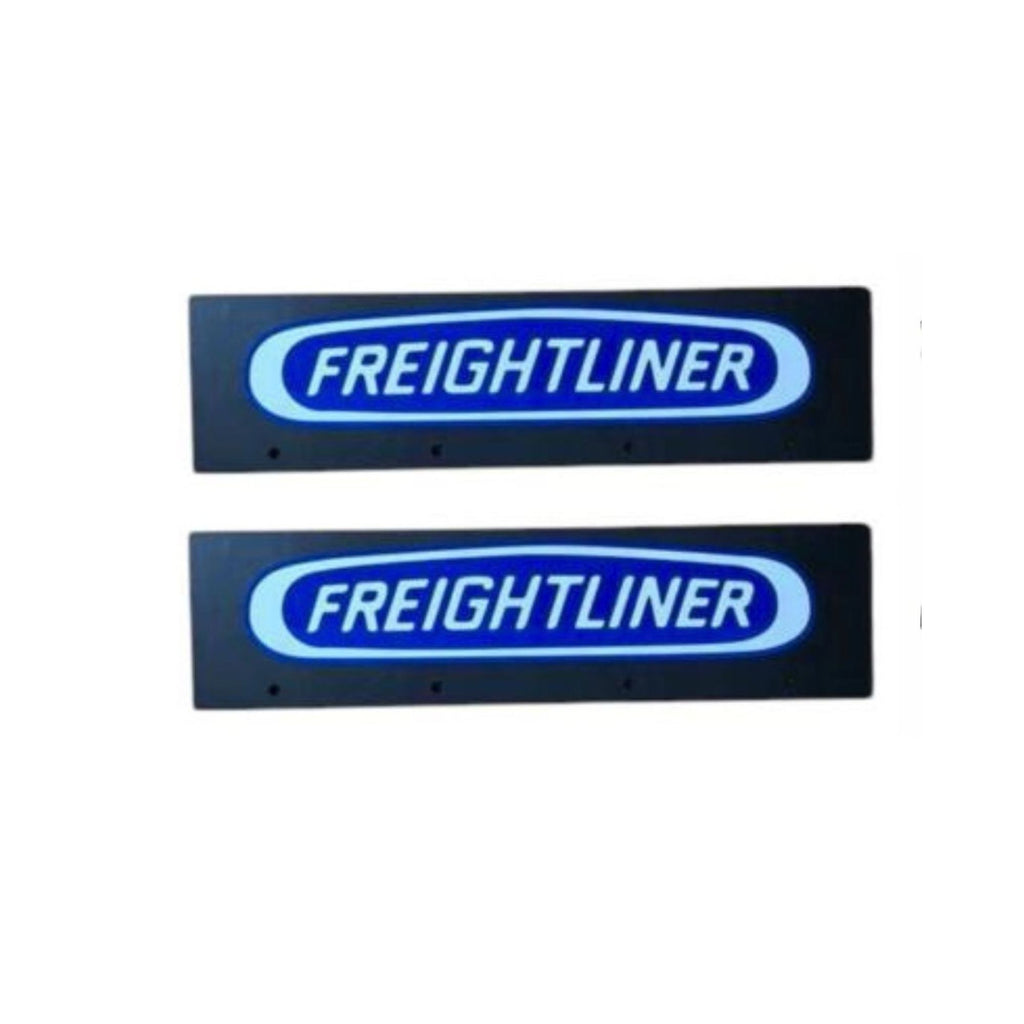 Semi Truck Mud Flaps 24in x 30in Compatible with Freightliner – Black with Blue Logo – Includes 21in x 5in Quarter Fender Mud Flaps – 4-Piece Set