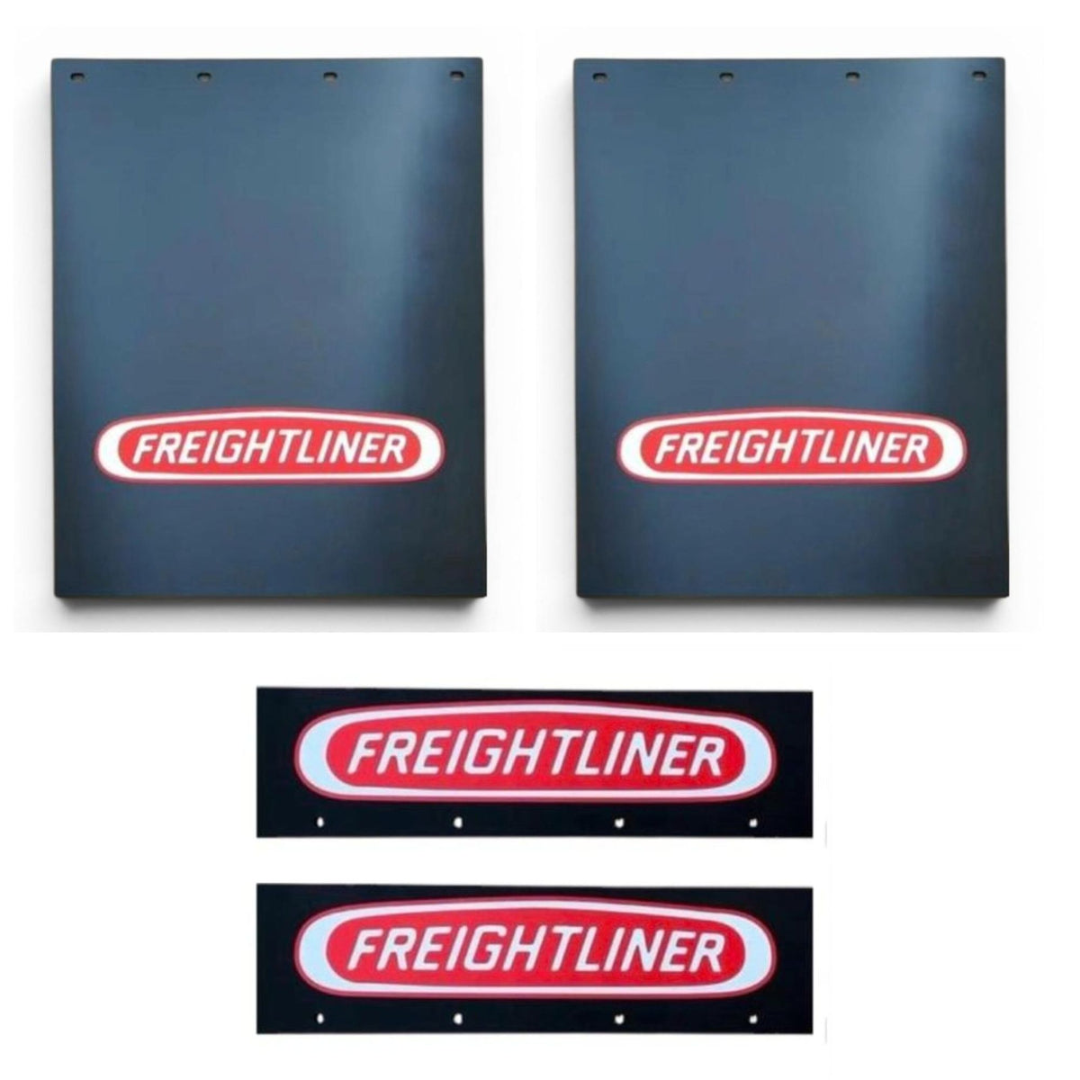 Semi Truck Mud Flaps 24in x 30in Compatible with Freightliner – Black with Red Logo – Includes 21in x 5in Quarter Fender Mud Flaps – 4-Piece Set