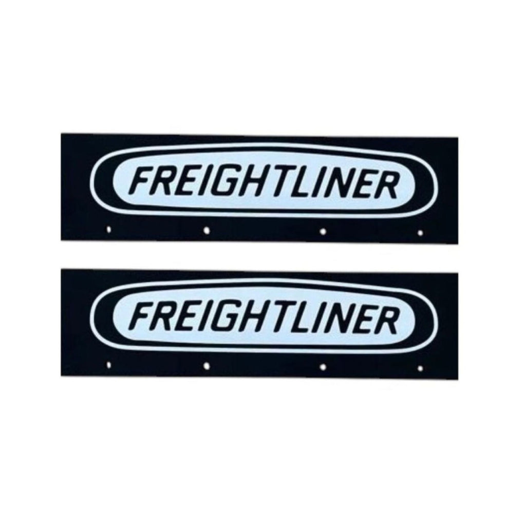 Semi Truck Mud Flaps 24in x 30in Compatible with Freightliner – Black with White Logo – Includes 21in x 5in Quarter Fender Flaps – 16 Mounting Bolts