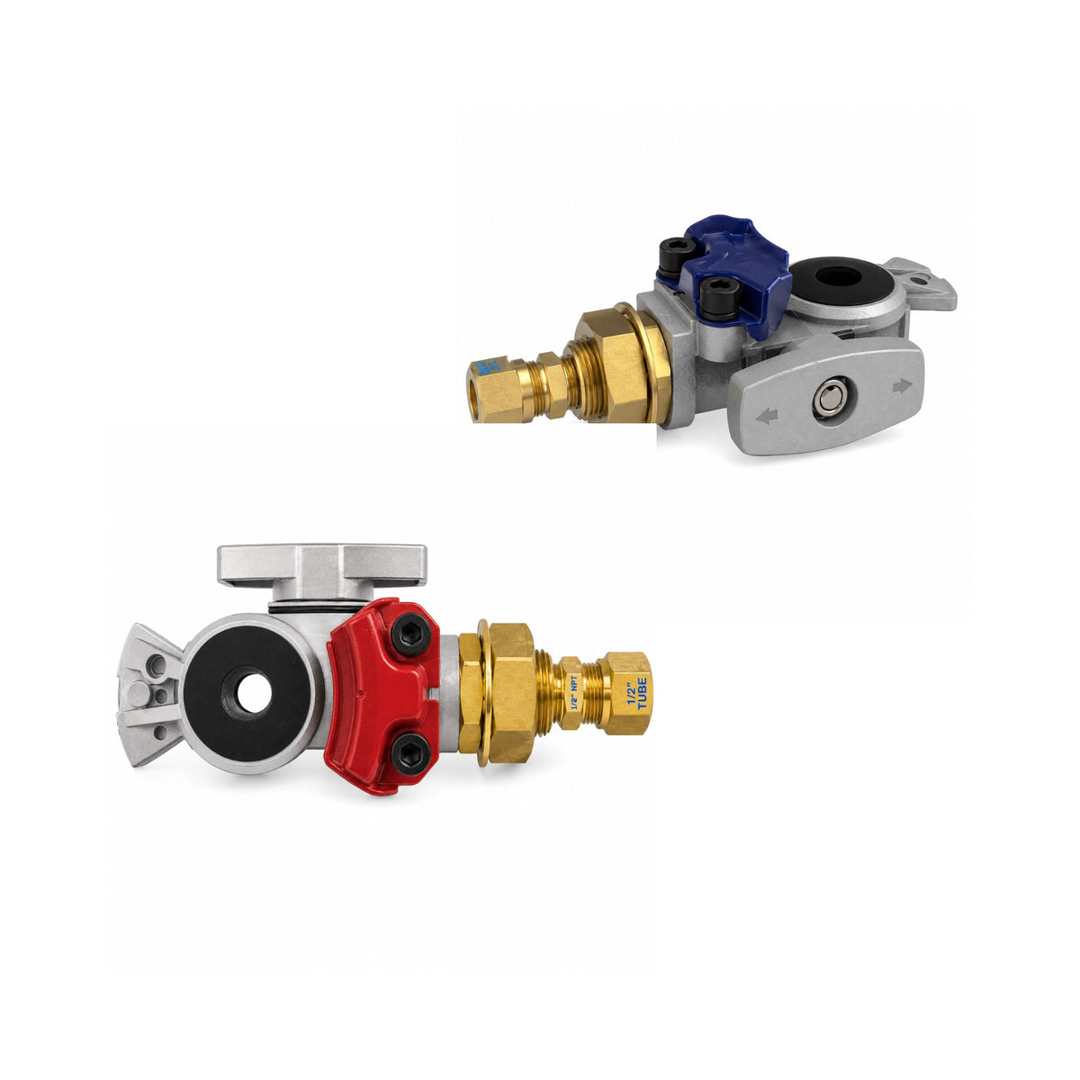Shutoff Gladhand Service & Emergency Pair Compatible with Heavy-Duty Truck & Trailer Applications – Blue & Red – Bulkhead Compression Fitting for 1/2in Tubing
