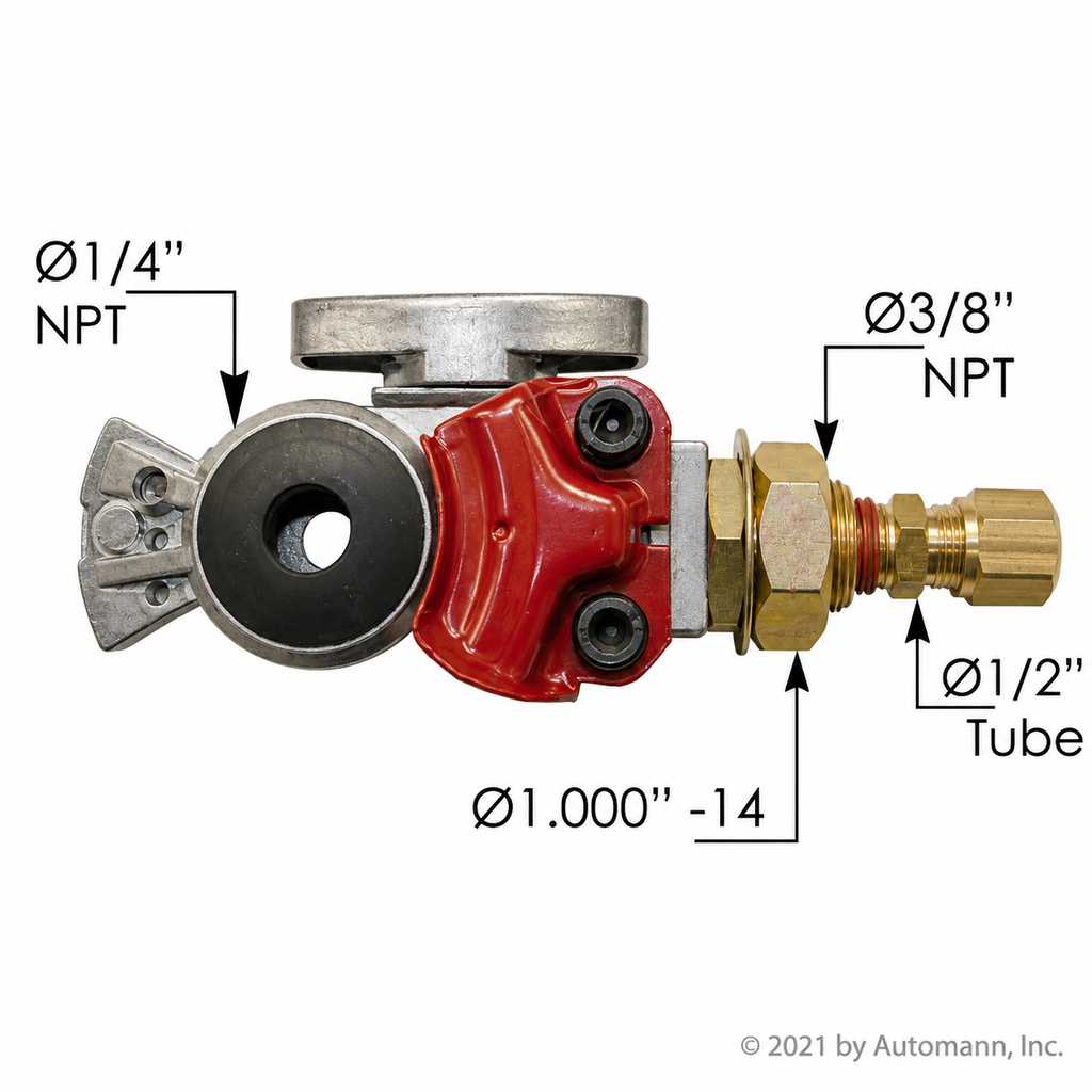 Shutoff Gladhand Emergency Compatible with Universal Applications – Red with Bulkhead Compression Fitting for 1/2in Tubing – Compatible with 9212-8 – 035174