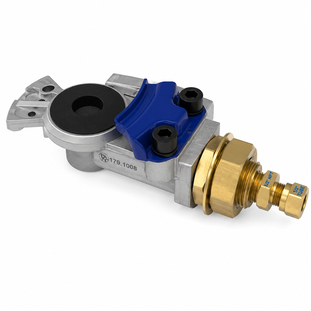 Shutoff Gladhand Service Compatible with Universal Applications – Blue with Bulkhead Compression Fitting for 3/8in Tubing – Compatible with 92116 – 035094 – 441148