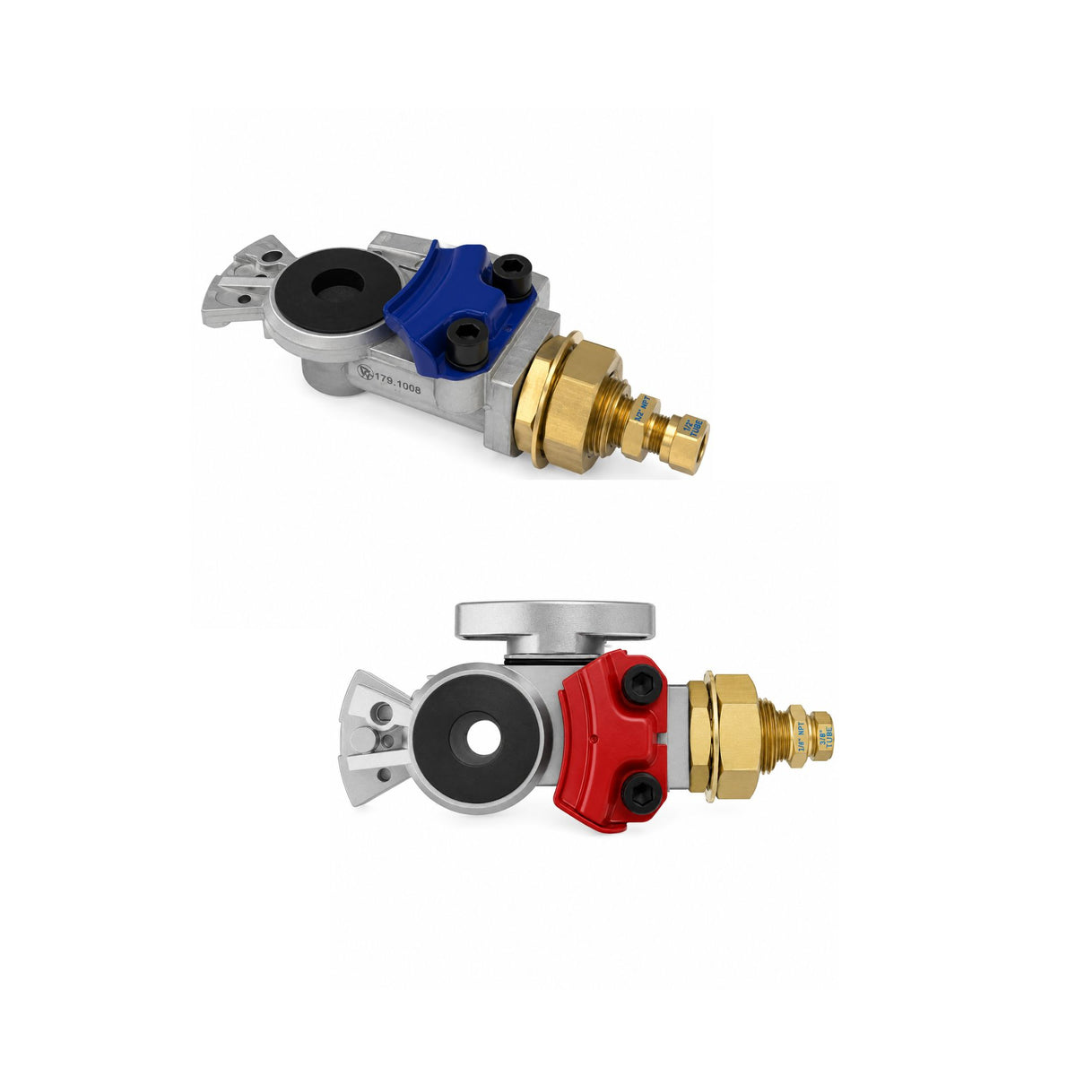 Shutoff Gladhand Service & Emergency Pair Compatible with Heavy-Duty Truck & Trailer Applications – Blue & Red – Bulkhead Compression Fitting for 3/8in Tubing