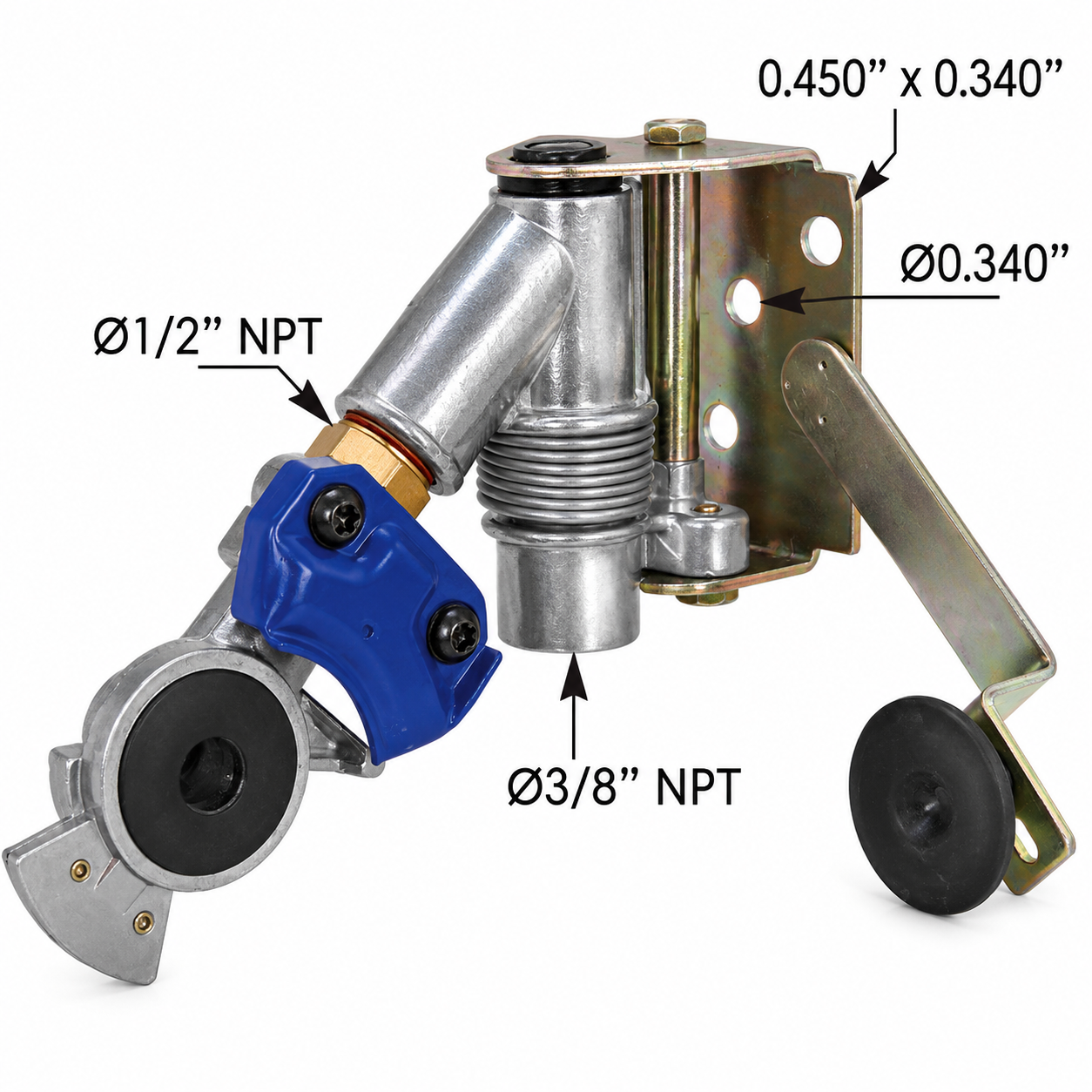Pivoting Service Gladhand Compatible with Universal Applications – Bottom Port 3/8in NPT – Blue – Compatible with 9221 – 035167 – 441062