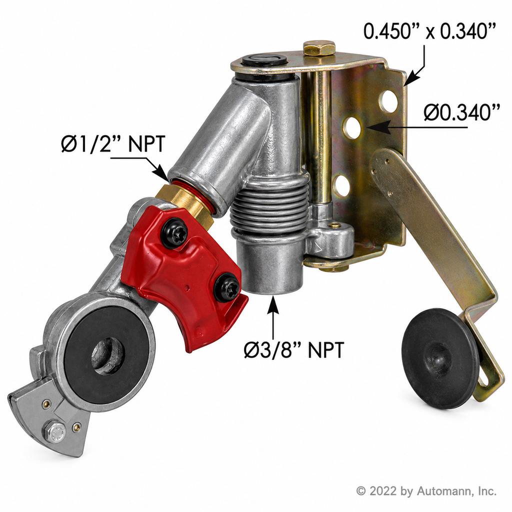 Pivoting Emergency Gladhand Compatible with Universal Applications – Bottom Port 3/8in NPT – Red – Compatible with 9222 – 035168 – 441063