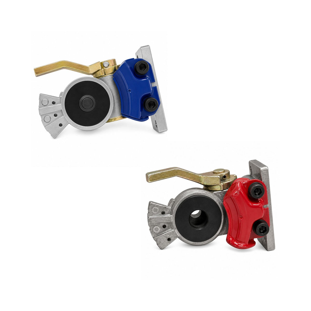 Shutoff Gladhand Service & Emergency Pair Compatible with Heavy-Duty Truck & Trailer Applications – Blue & Red – 2-Bolt Plate Mount – 3/8in Female Pipe