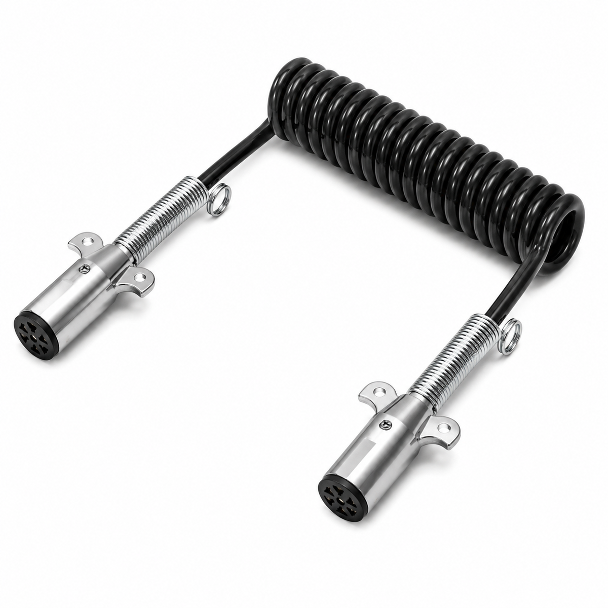 7-Way Coiled Electrical Cable 12ft Compatible with Universal Truck & Trailer Applications – Black – 6/14ga, 1/12ga – Compatible with 7ETB222MG – 590156 – 421010