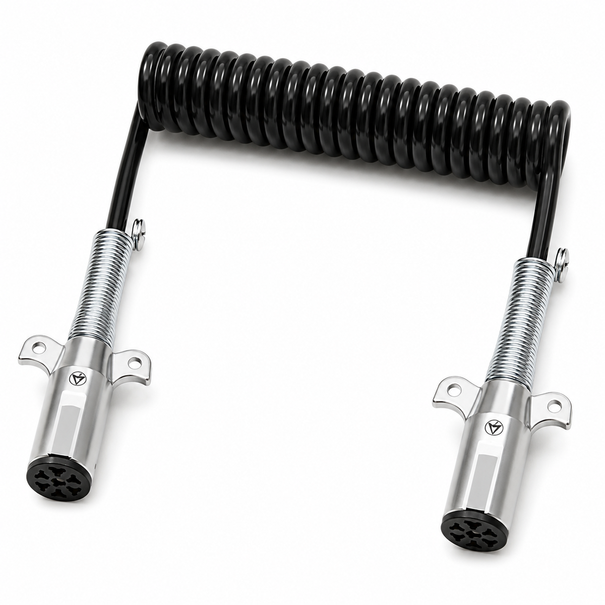 7-Way Coiled Electrical Cable 12ft Compatible with Universal Truck & Trailer Applications – Black – 6/14ga, 1/12ga – Compatible with 7ETB222MG – 590156 – 421010