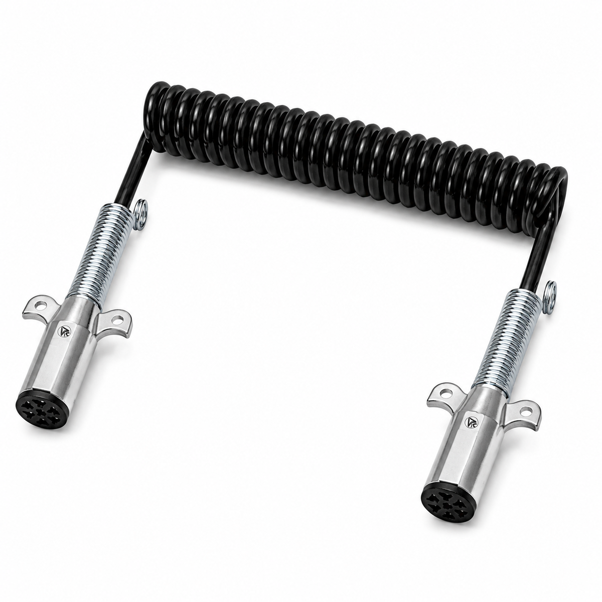 7-Way Coiled Electrical Cable 15ft Compatible with Universal Truck & Trailer Applications – Black – 6/14ga, 1/12ga – Compatible with 7ETB522MG – 590157