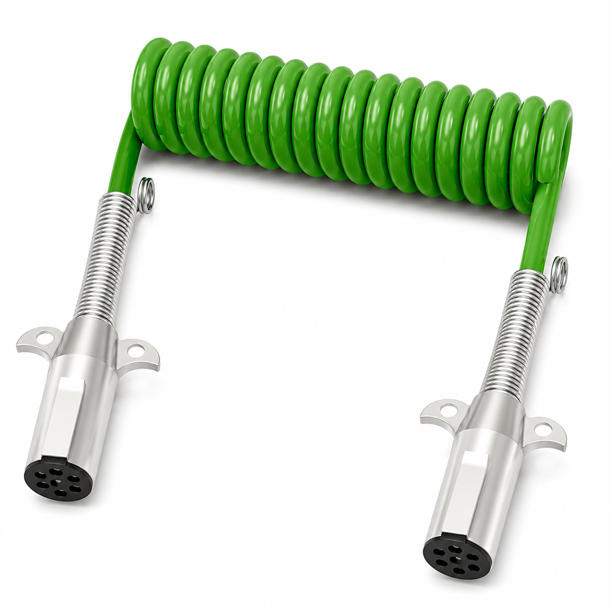 ABS Electrical Cable 12ft Compatible with Universal Applications – 7-Way Coiled Green Electrical Cord – 4/12ga, 2/10ga, 1/8ga – Compatible with 7ATG222MG, 590160, 421129
