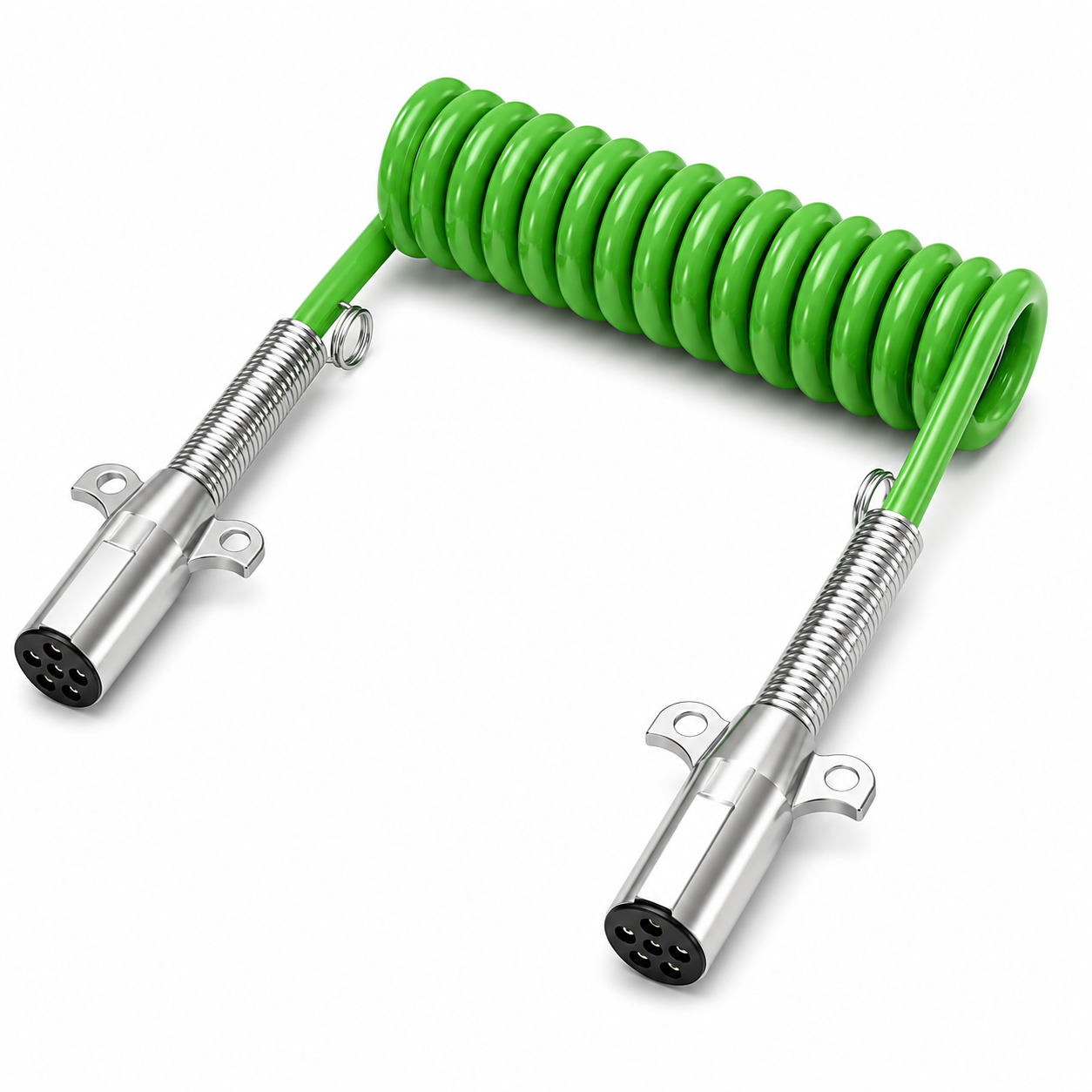 ABS Electrical Cable 12ft Compatible with Universal Applications – 7-Way Coiled Green Electrical Cord – 4/12ga, 2/10ga, 1/8ga – Compatible with 7ATG222MG, 590160, 421129