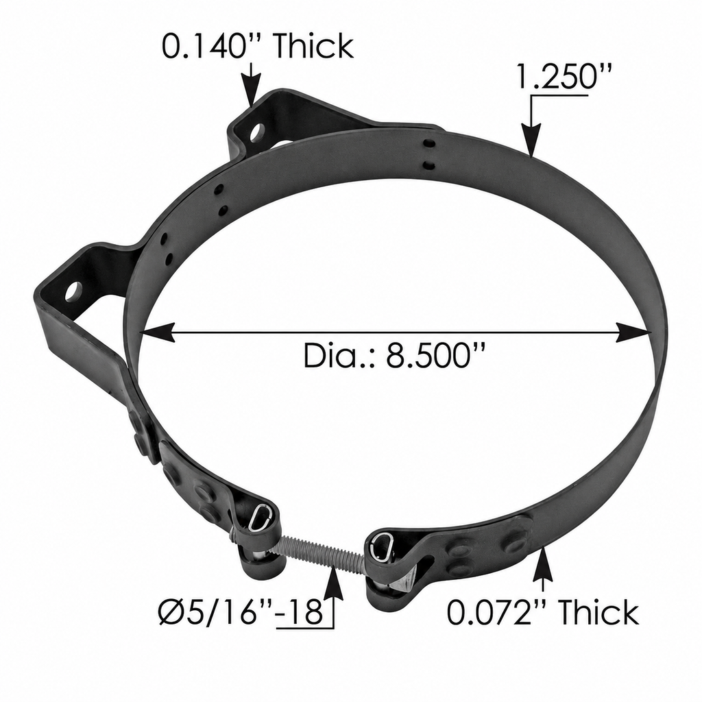 Muffler Clamp Bracket 8.5in Compatible with Universal Applications – Black Powder Coated – Compatible with 11000419 – M002119