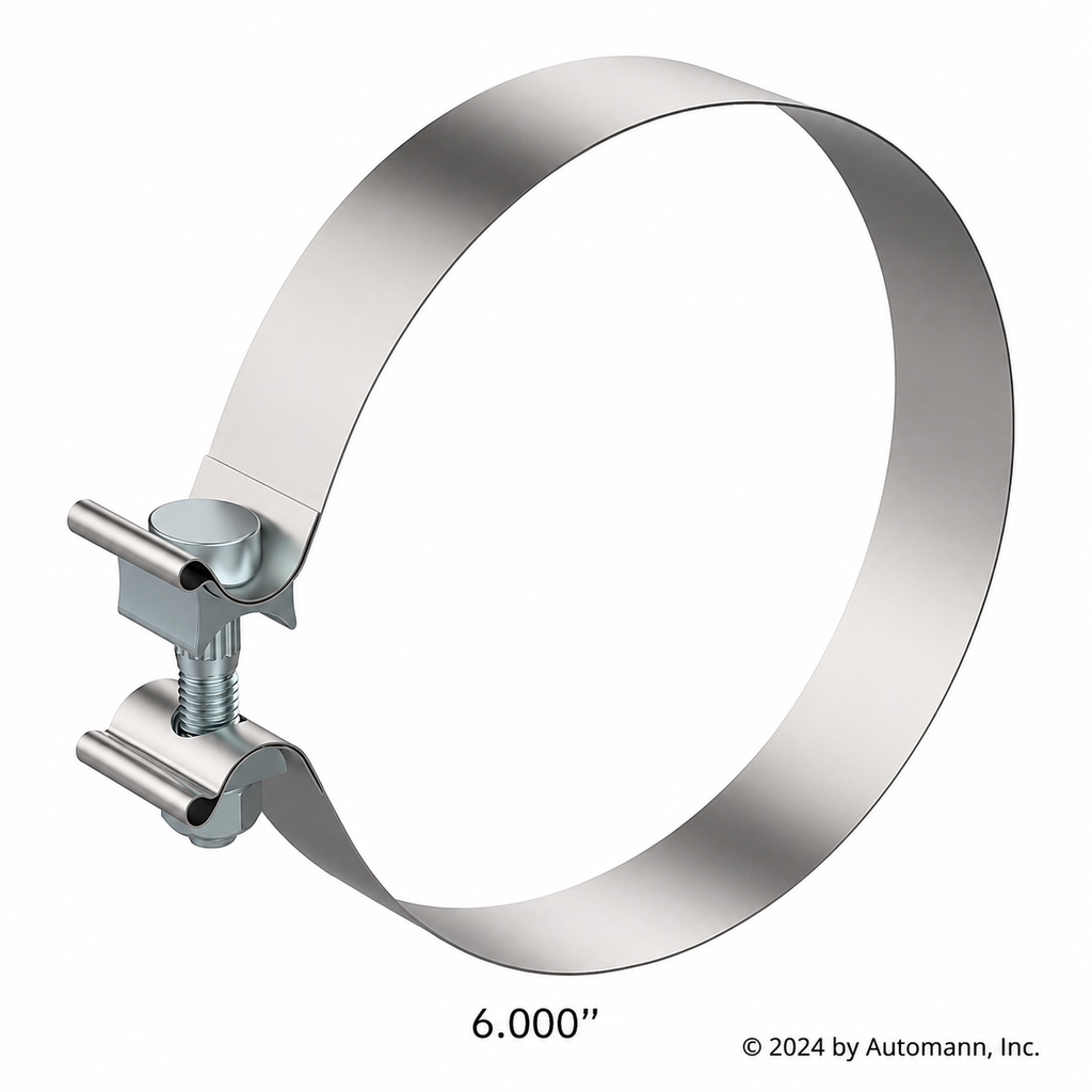 Exhaust Band Clamp 6in Compatible with Universal Applications – 1.25in Wide 430 Stainless Steel Mirror Polished – Compatible with AS6SSP