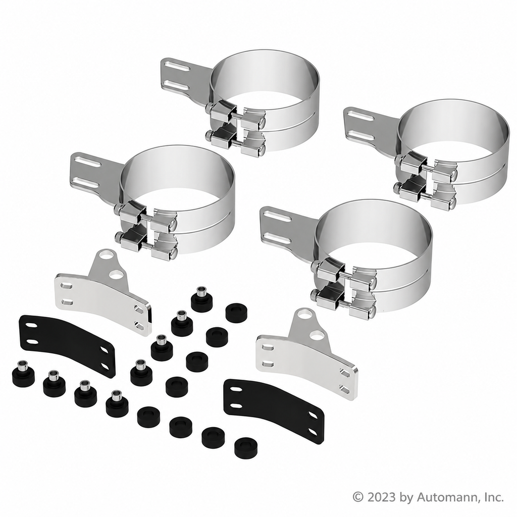 Mounting Kit 7in Stack Compatible with Peterbilt Applications – Includes Brackets Clamps and Mounting Bushings