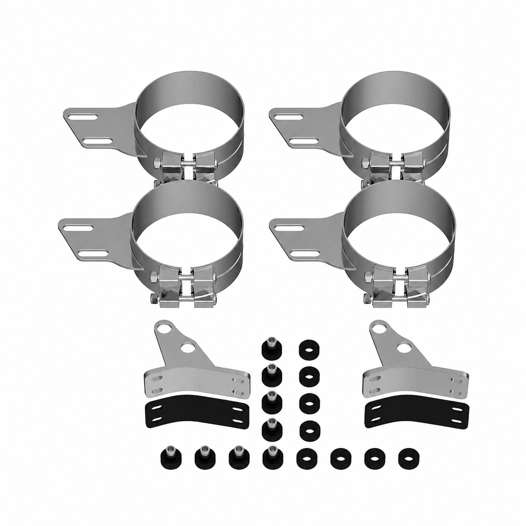 Mounting Kit 7in Stack Compatible with Peterbilt Applications – Includes Brackets Clamps and Mounting Bushings