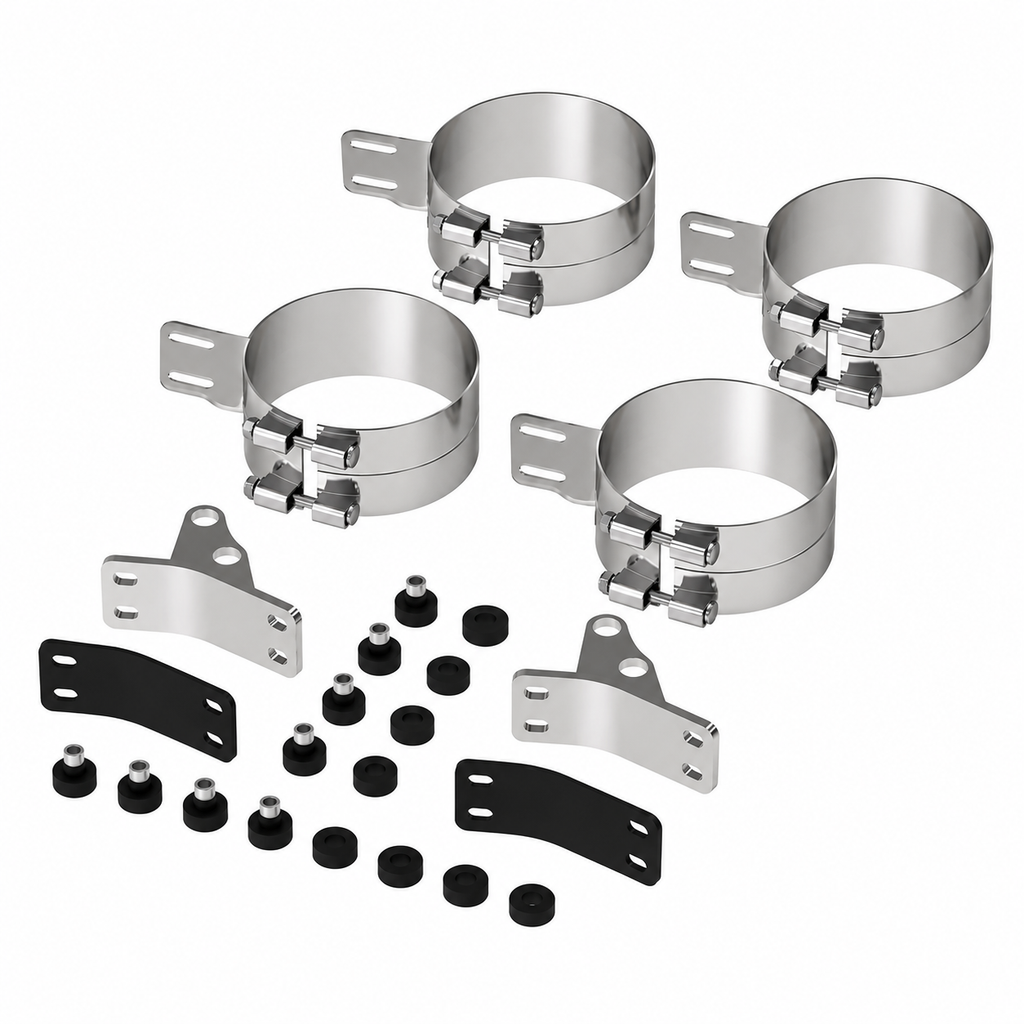 Mounting Kit 8in Stack Applications – Includes Lower Brackets Wide Clamp Brackets and Mounting Bushings
