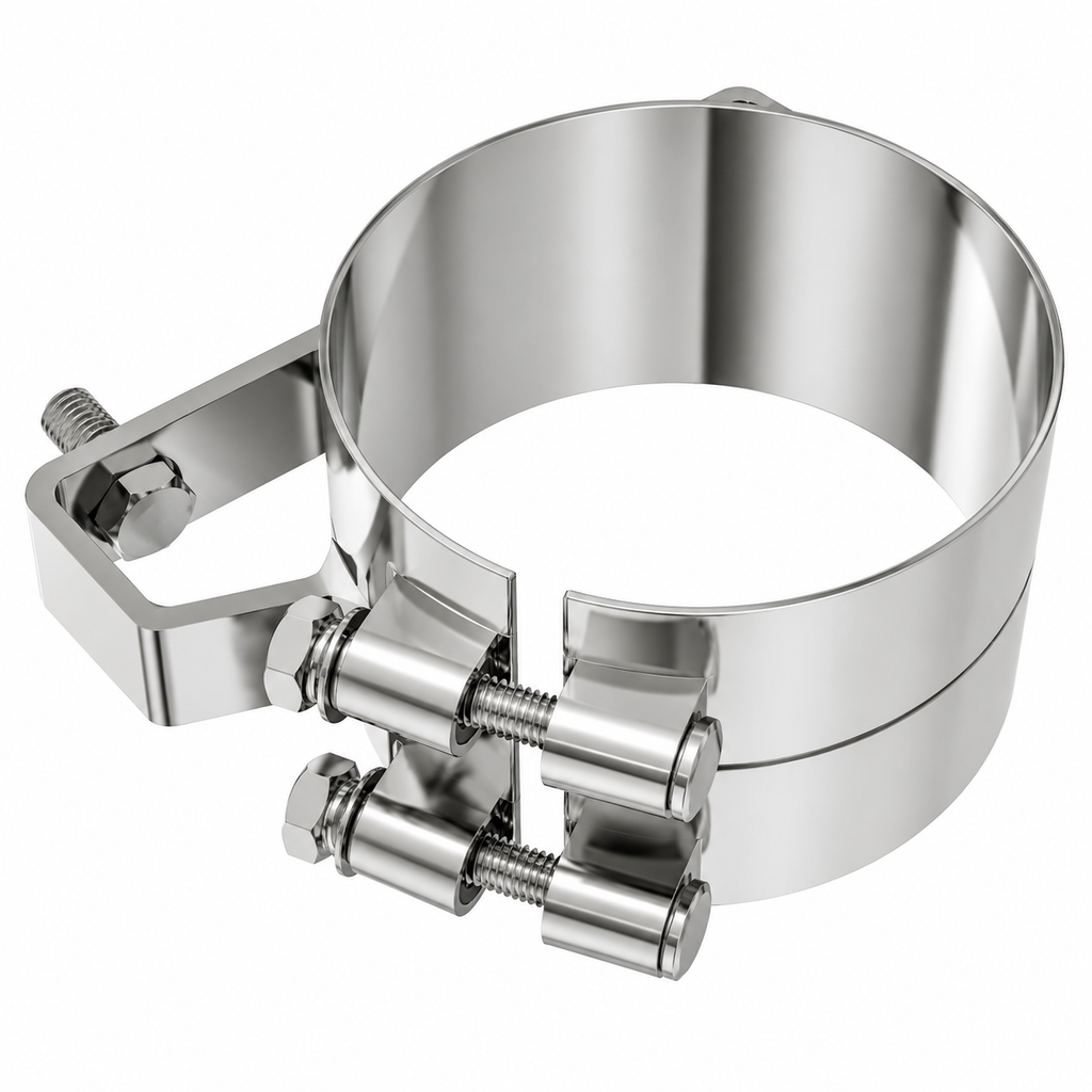 Stack Mounting Bracket 5in Compatible with Kenworth Aerocab Universal Applications – Polished Stainless Steel Wide 2 Bolt Clamp – Compatible with 50BJUB500SCP
