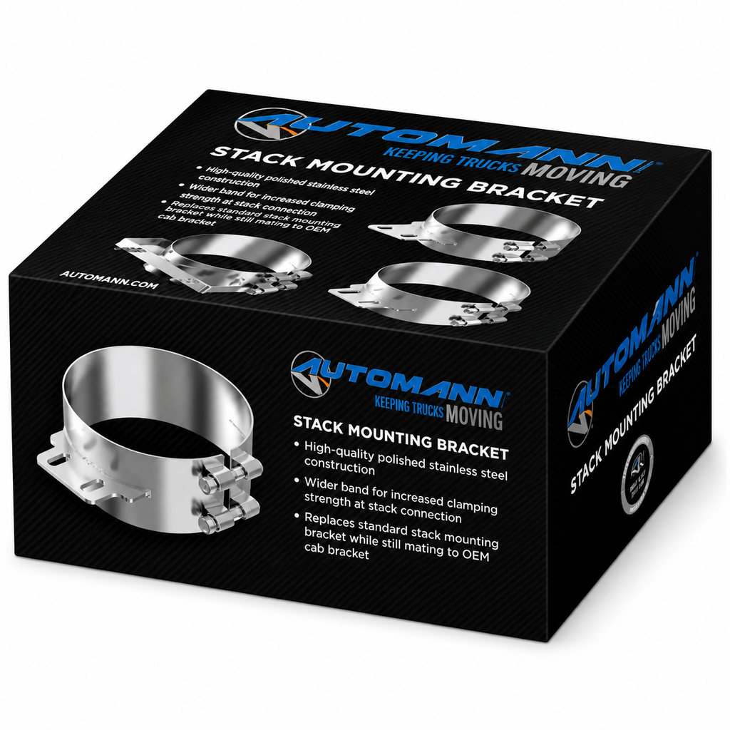 Stack Mounting Bracket 5in Compatible with Kenworth Aerocab Universal Applications – Polished Stainless Steel Wide 2 Bolt Clamp – Compatible with 50BJUB500SCP