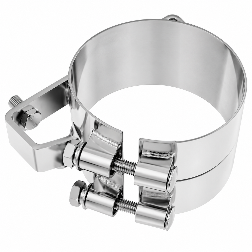 Stack Mounting Bracket 5in Compatible with Kenworth Aerocab Universal Applications – Polished Stainless Steel Wide 2 Bolt Clamp – Compatible with 50BJUB500SCP