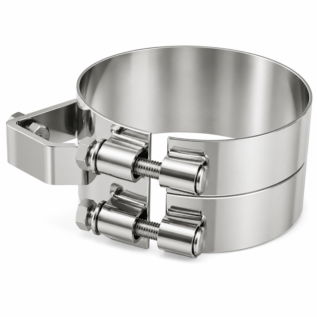 Stack Mounting Bracket 6in Compatible with Kenworth Aerocab Universal Applications – Polished Stainless Steel Wide 2 Bolt Clamp – Compatible with 50BJUB600SCP