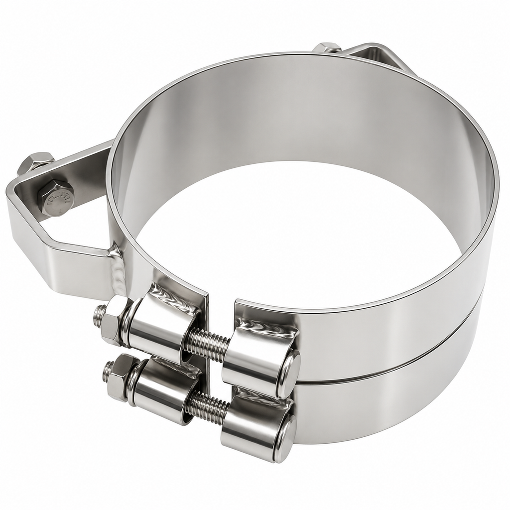 Stack Mounting Bracket 6in Compatible with Kenworth Aerocab Universal Applications – Polished Stainless Steel Wide 2 Bolt Clamp – Compatible with 50BJUB600SCP
