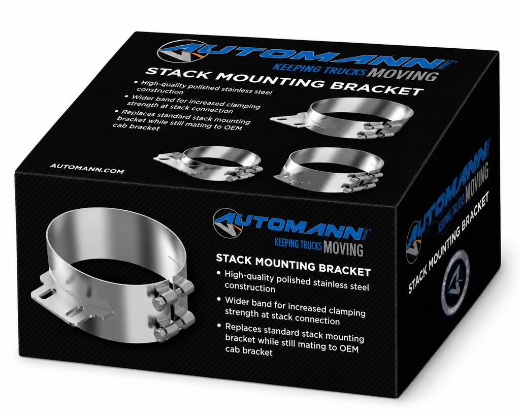 Stack Mounting Bracket 6in Compatible with Kenworth Aerocab Universal Applications – Polished Stainless Steel Wide 2 Bolt Clamp – Compatible with 50BJUB600SCP