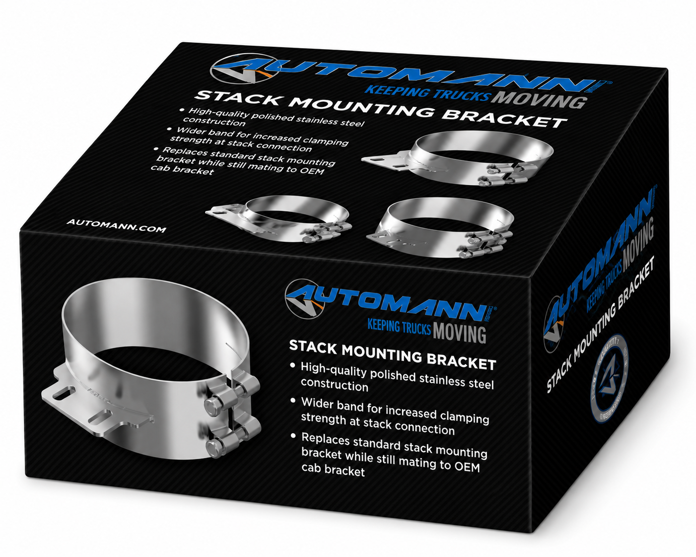 Stack Mounting Bracket 6in Compatible with Kenworth Aerocab Universal Applications – Polished Stainless Steel Wide 2 Bolt Clamp – Compatible with 50BJUB600SCP