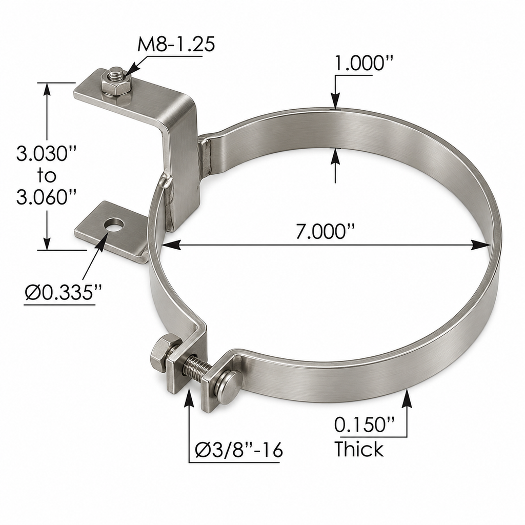 Stack Mounting Bracket Top SS LH Compatible with Kenworth T800 W900B W900L Aerocab Applications – 7in Stack Top Cab Bracket – Compatible with AC7KWLP