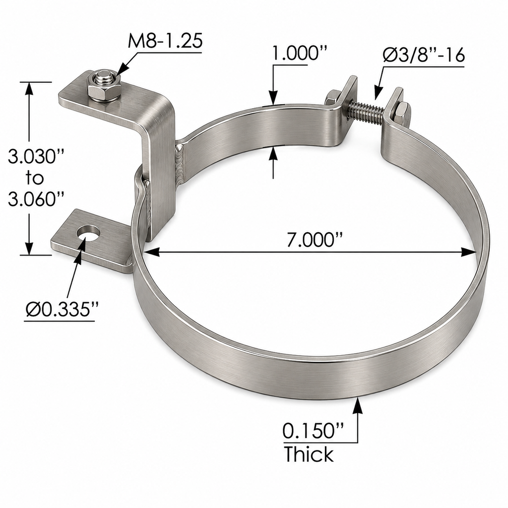 Stack Mounting Bracket Top SS RH Compatible with Kenworth T800 W900B W900L Aerocab Applications – 7in Stack Top Cab Bracket – Compatible with AC7KWRP