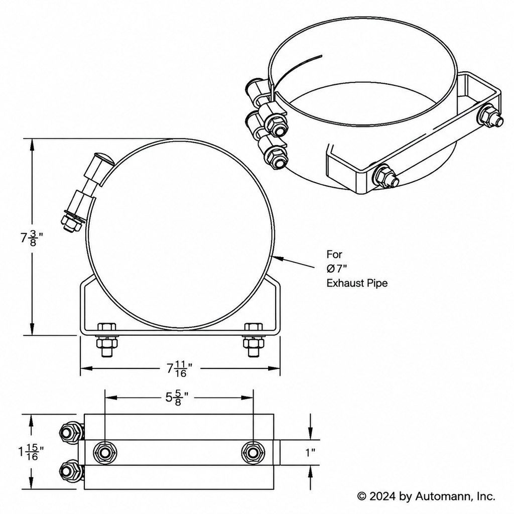Stack Mounting Bracket 8in Compatible with Kenworth Aerocab and Universal Applications – Polished Stainless Steel Wide 2-Bolt Clamp – Pack of 4 – Compatible with 50BJUB800SCP
