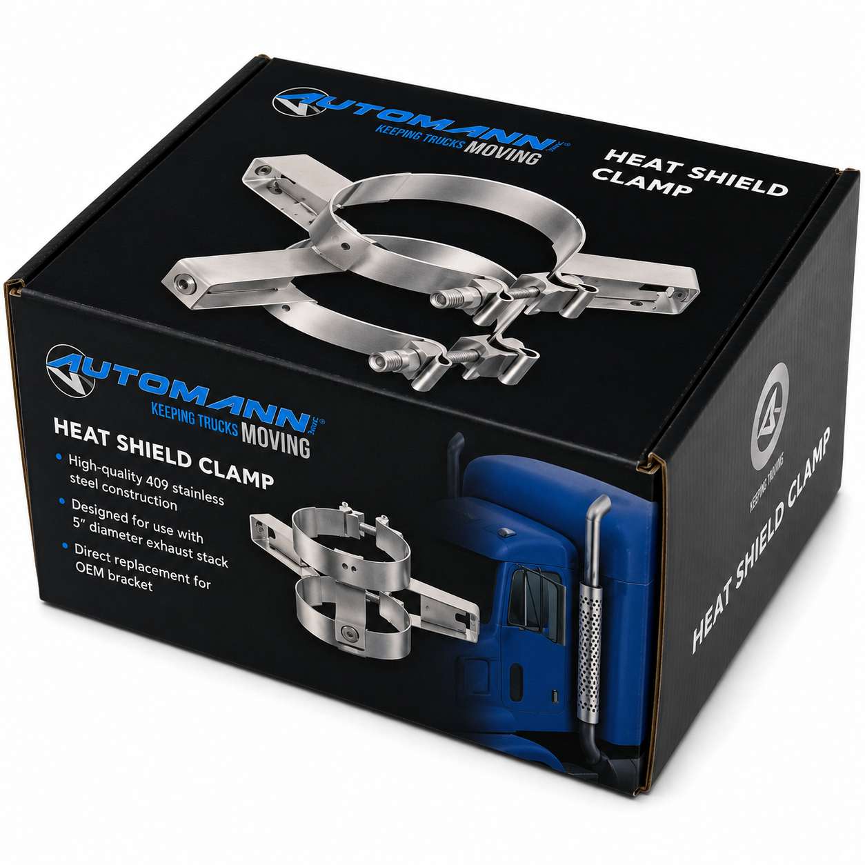 Heat Shield Clamp Compatible with Peterbilt Applications – 409 Stainless Steel for 5in Pipe – Compatible with M166037 – M16-6037