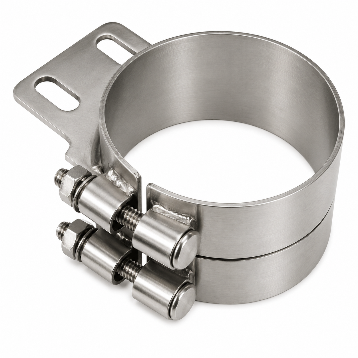 Stack Mounting Bracket 5in Compatible with Peterbilt Applications – Polished Stainless Steel Wide 2 Bolt Clamp – Compatible with 50BJPB500SCP
