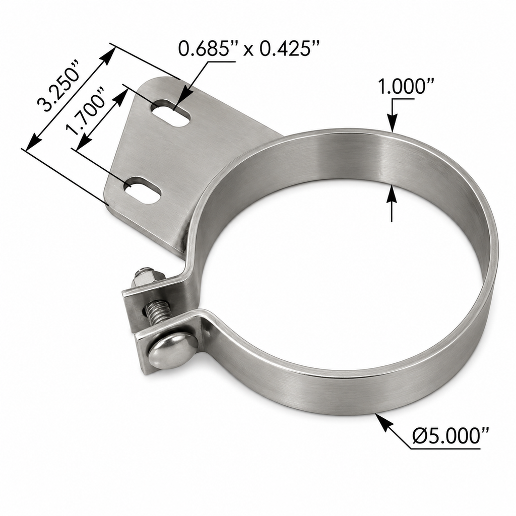 Stack Mounting Bracket 5in Compatible with Peterbilt Applications – Polished Stainless Steel – Compatible with 45PBA500CP – OS5PBS