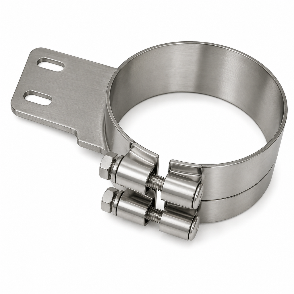 Stack Mounting Bracket 6in Compatible with Peterbilt Applications – Polished Stainless Steel Wide Clamp – Compatible with 50BJ-APB600SCP – 50BJAPB600SCP
