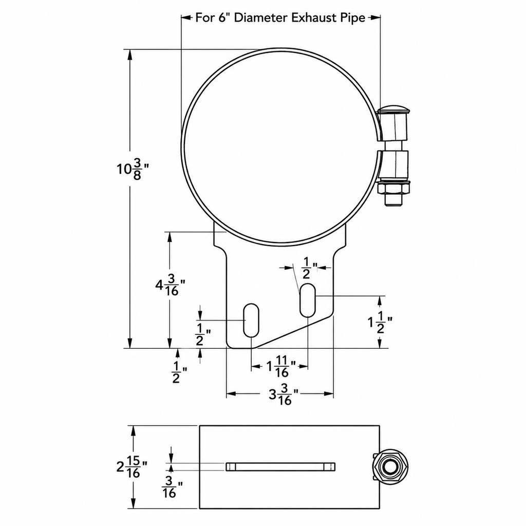 Stack Mounting Bracket 6in Compatible with Peterbilt Applications – Polished Stainless Steel Wide Clamp – Compatible with 50BJ-APB600SCP – 50BJAPB600SCP
