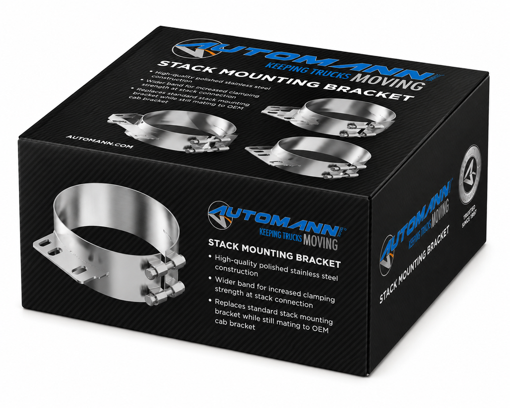 Stack Mounting Bracket 6in Compatible with Peterbilt Applications – Polished Stainless Steel Wide Clamp – Compatible with 50BJ-APB600SCP – 50BJAPB600SCP