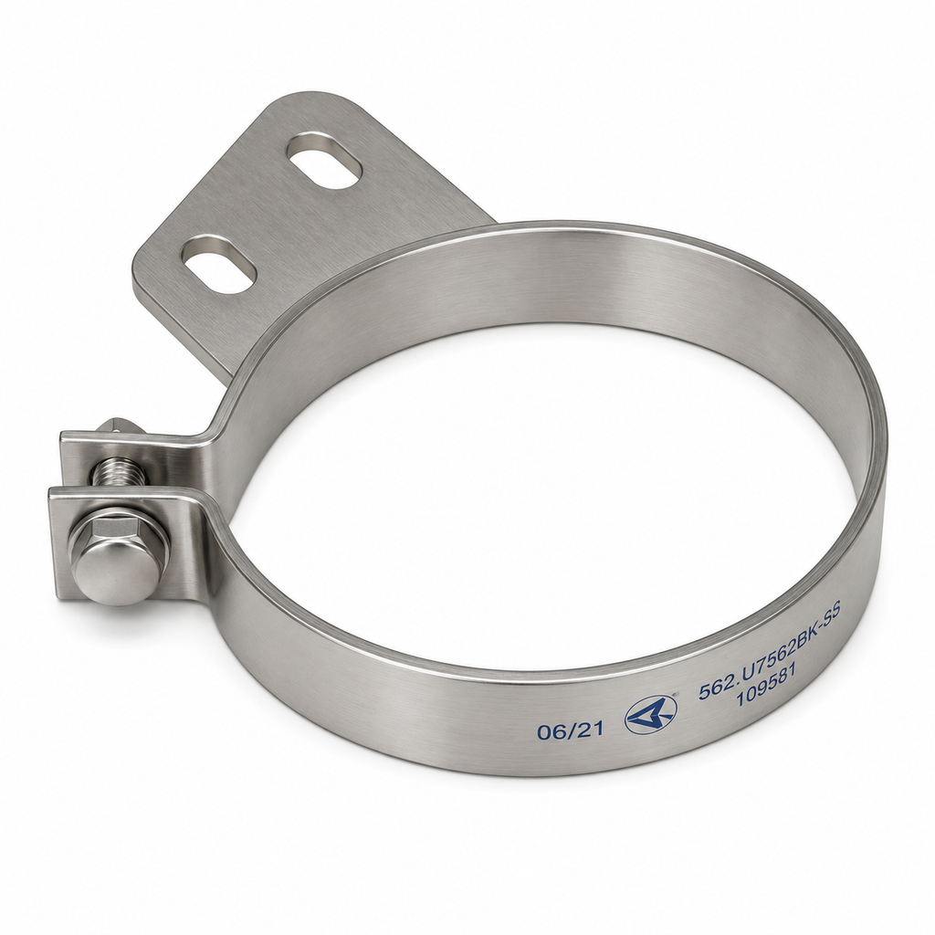 Stack Mounting Bracket 6in Compatible with Peterbilt Applications – Polished Stainless Steel – Compatible with 45PBA600CP – OS6PBS