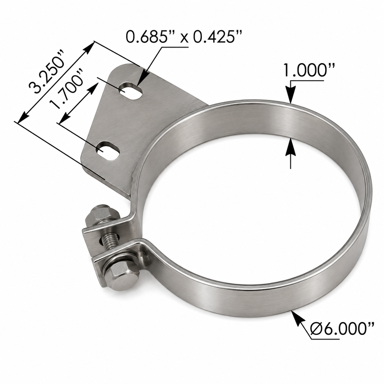 Stack Mounting Bracket 6in Compatible with Peterbilt Applications – Polished Stainless Steel – Compatible with 45PBA600CP – OS6PBS