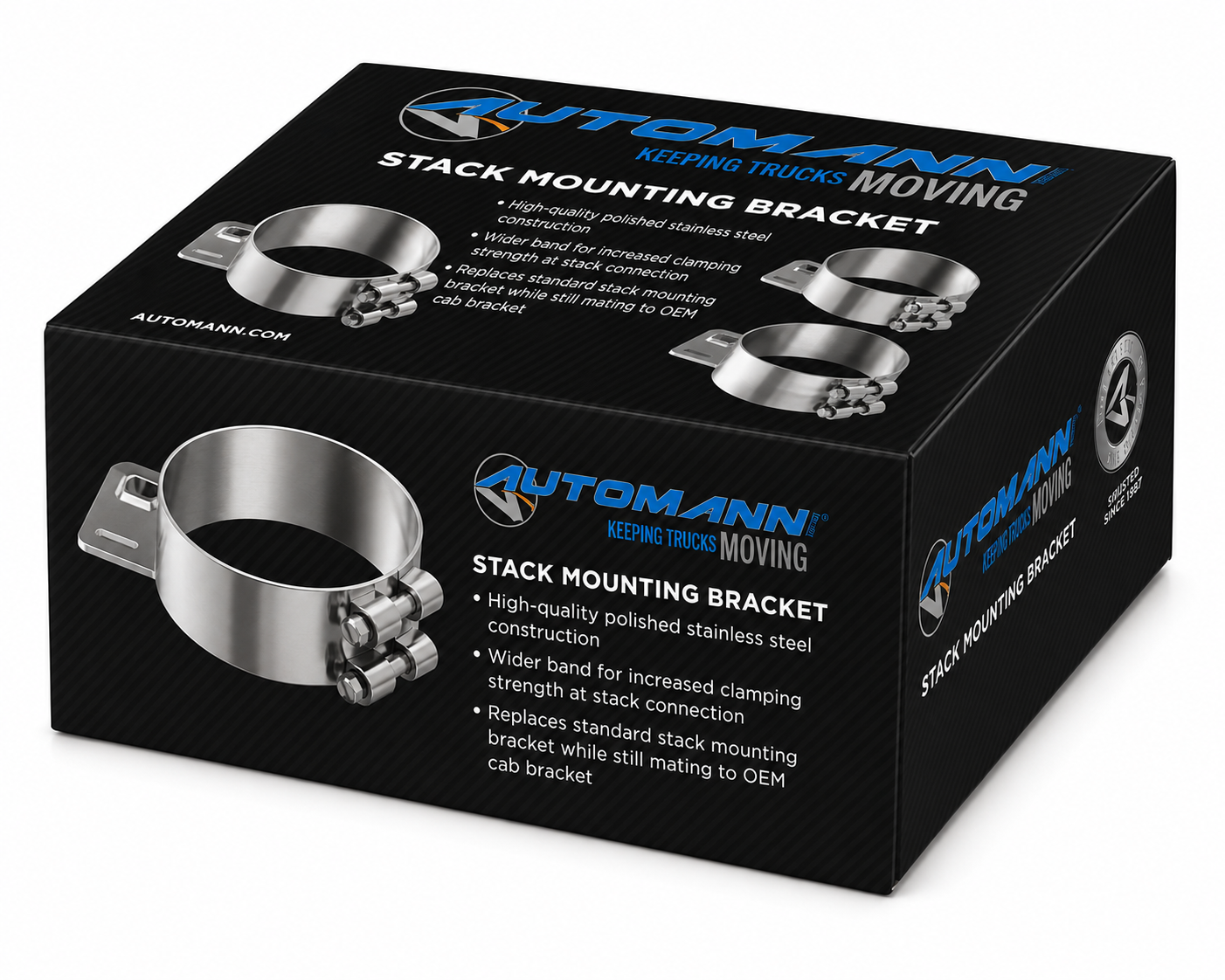 Stack Mounting Bracket 7in Compatible with Peterbilt Applications – Polished Stainless Steel Wide 2 Bolt Clamp – Compatible with 50BJPB700SCP