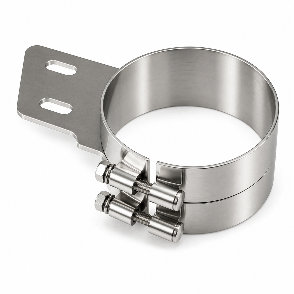 Stack Mounting Bracket 7in Compatible with Peterbilt Applications – Polished Stainless Steel Wide Clamp – Compatible with 50BJ-APB700SCP – 50BJAPB700SCP