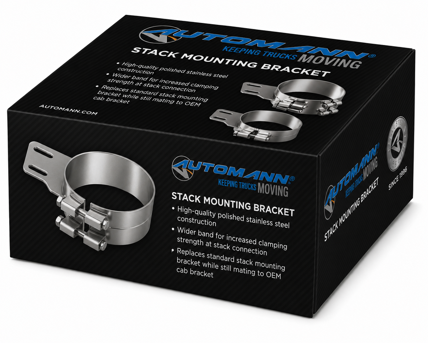 Stack Mounting Bracket 7in Compatible with Peterbilt Applications – Polished Stainless Steel Wide Clamp – Compatible with 50BJ-APB700SCP – 50BJAPB700SCP