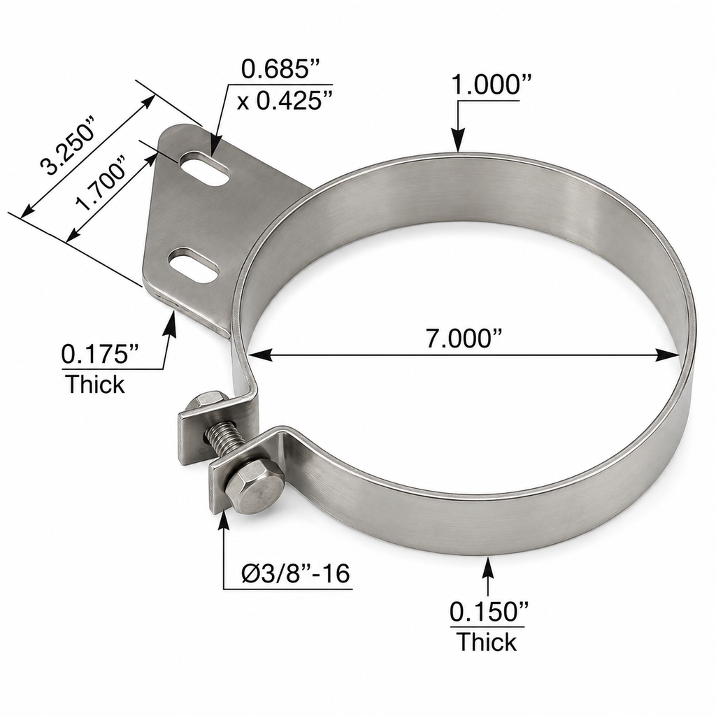 Stack Mounting Bracket 7in Compatible with Peterbilt Applications – Polished Stainless Steel – Compatible with OS7PBS