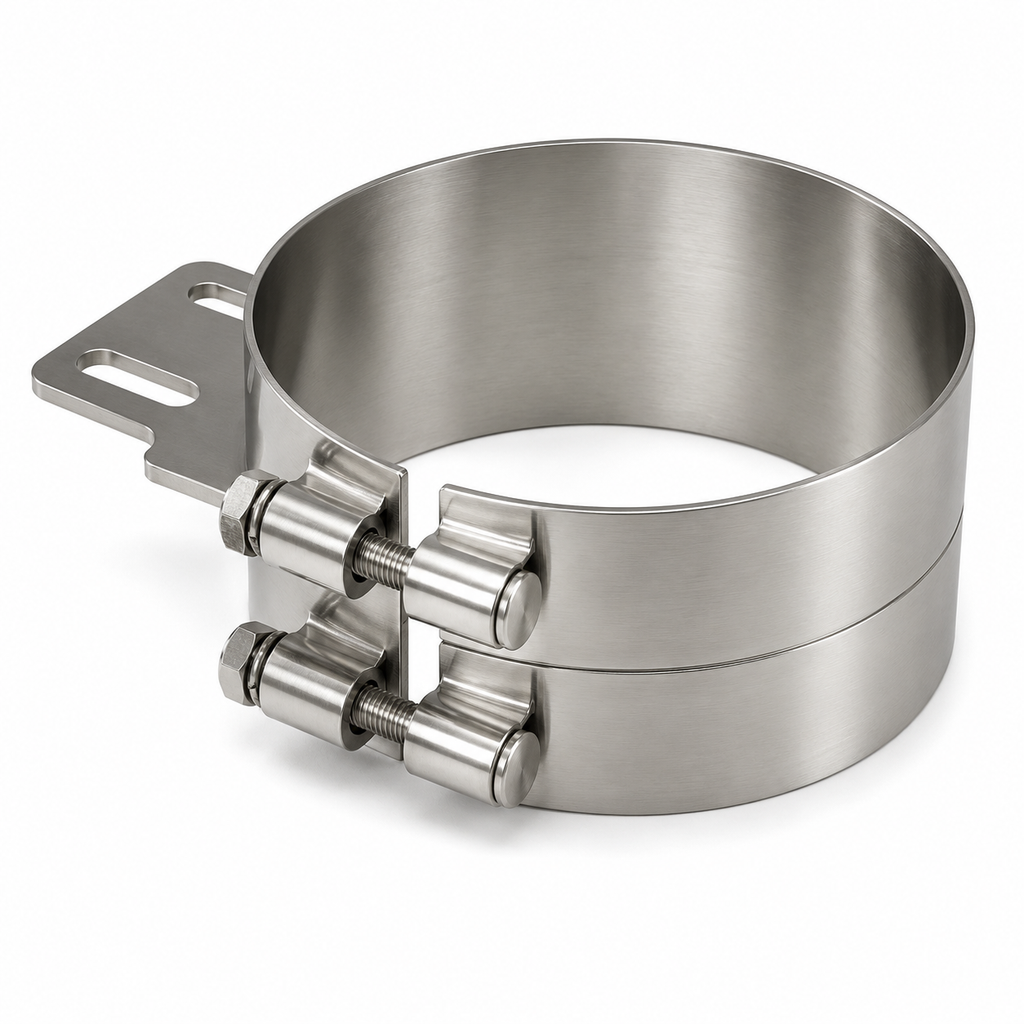 Stack Mounting Bracket 8in Compatible with Peterbilt Applications – Polished Stainless Steel Wide 2 Bolt Clamp – Compatible with 50BJPB800SCP