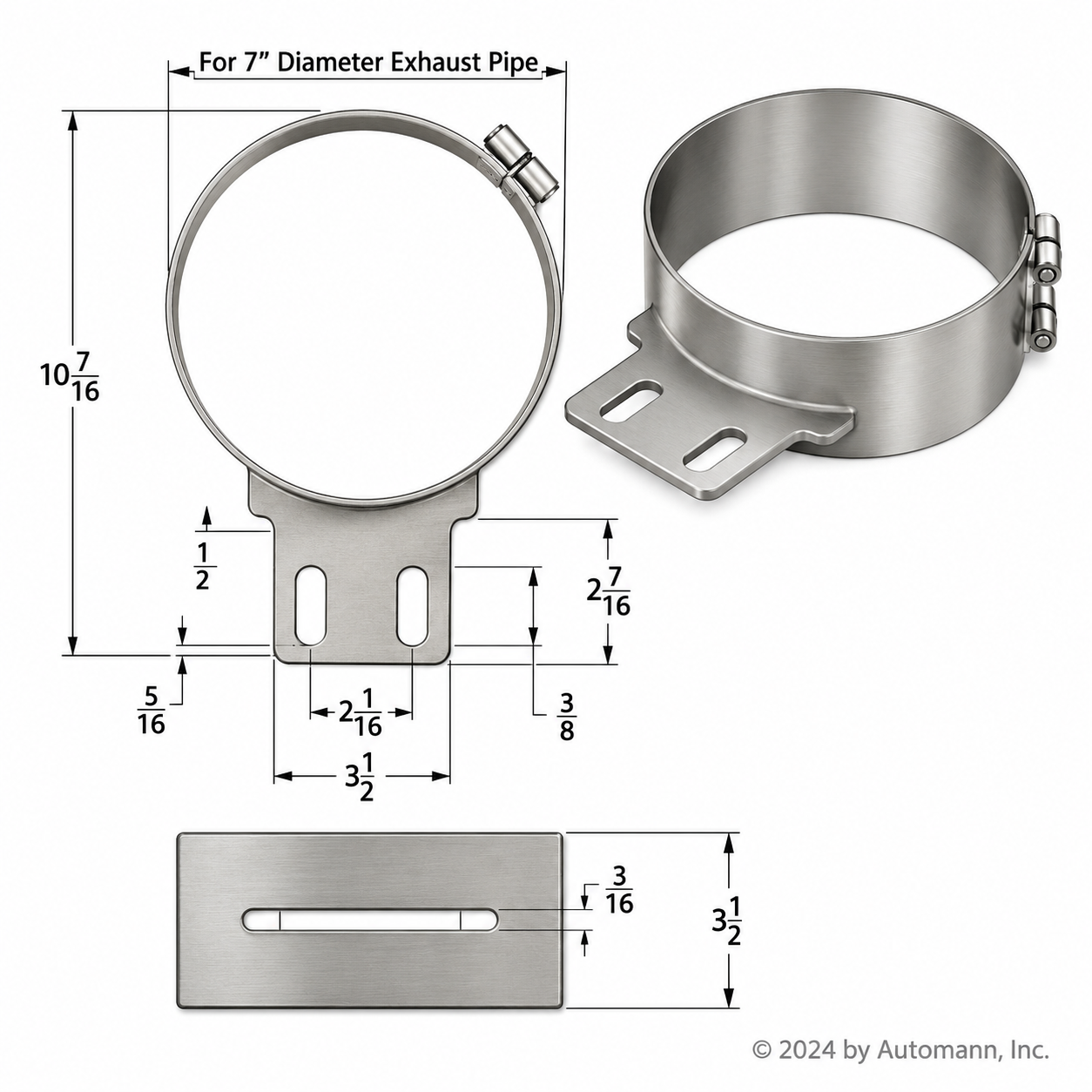 Stack Mounting Bracket 8in Compatible with Peterbilt Applications – Polished Stainless Steel Wide 2 Bolt Clamp – Compatible with 50BJPB800SCP