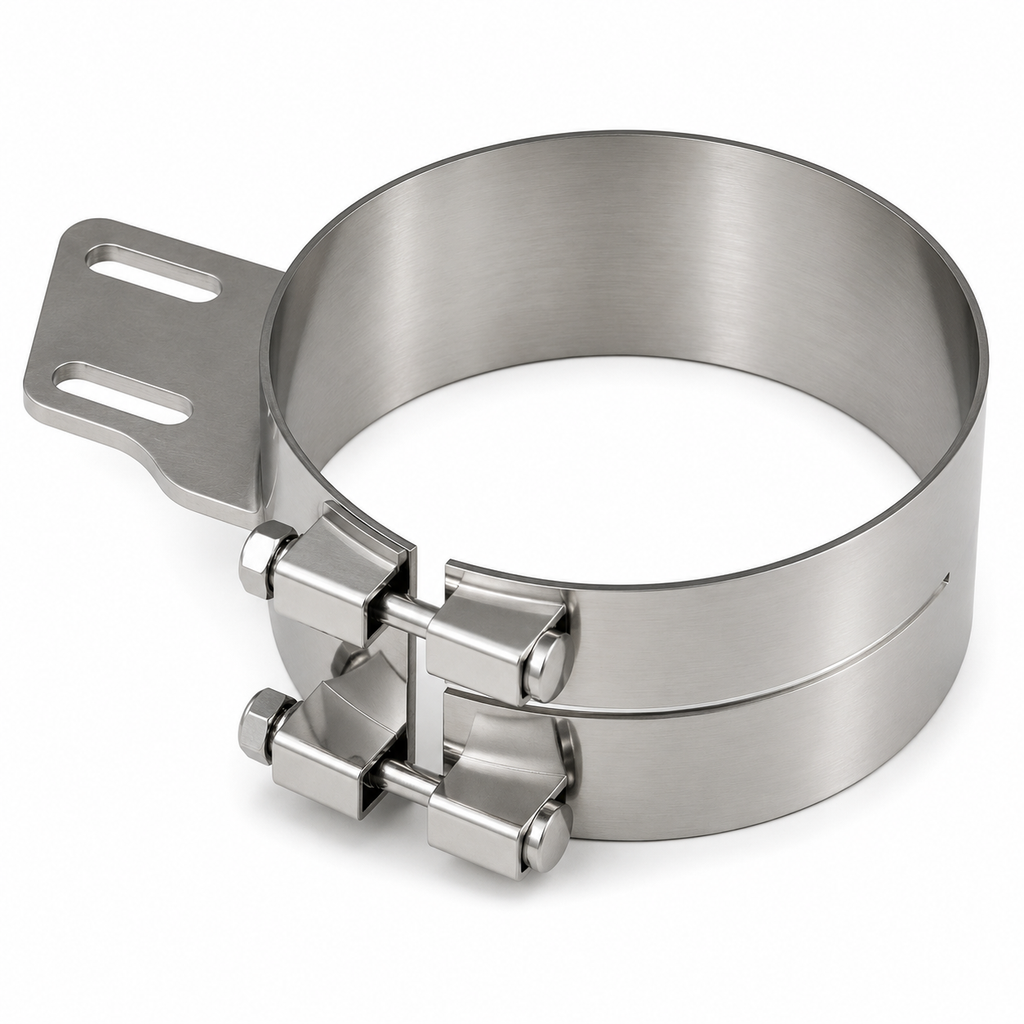 Stack Mounting Bracket 8in Compatible with Peterbilt Applications – Polished Stainless Steel Wide Clamp – Compatible with 50BJ-APB800SCP – 50BJAPB800SCP