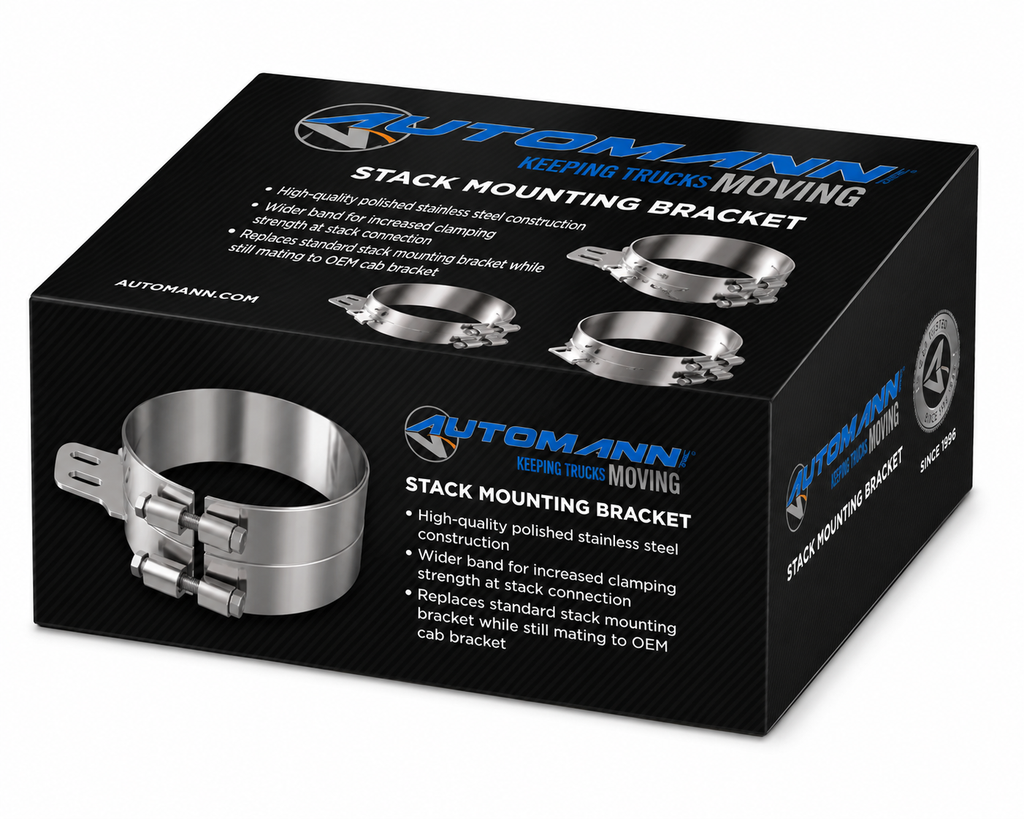 Stack Mounting Bracket 8in Compatible with Peterbilt Applications – Polished Stainless Steel Wide Clamp – Compatible with 50BJ-APB800SCP – 50BJAPB800SCP