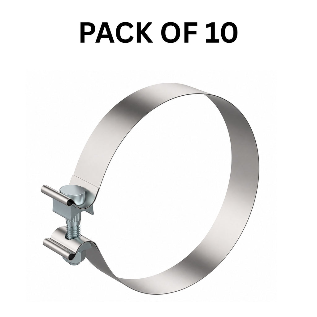 Exhaust Band Clamp 6in Compatible with Universal Applications – 1.25in Wide Mirror-Polished 430 Stainless Steel – Pack of 10 – Compatible with AS6SSP