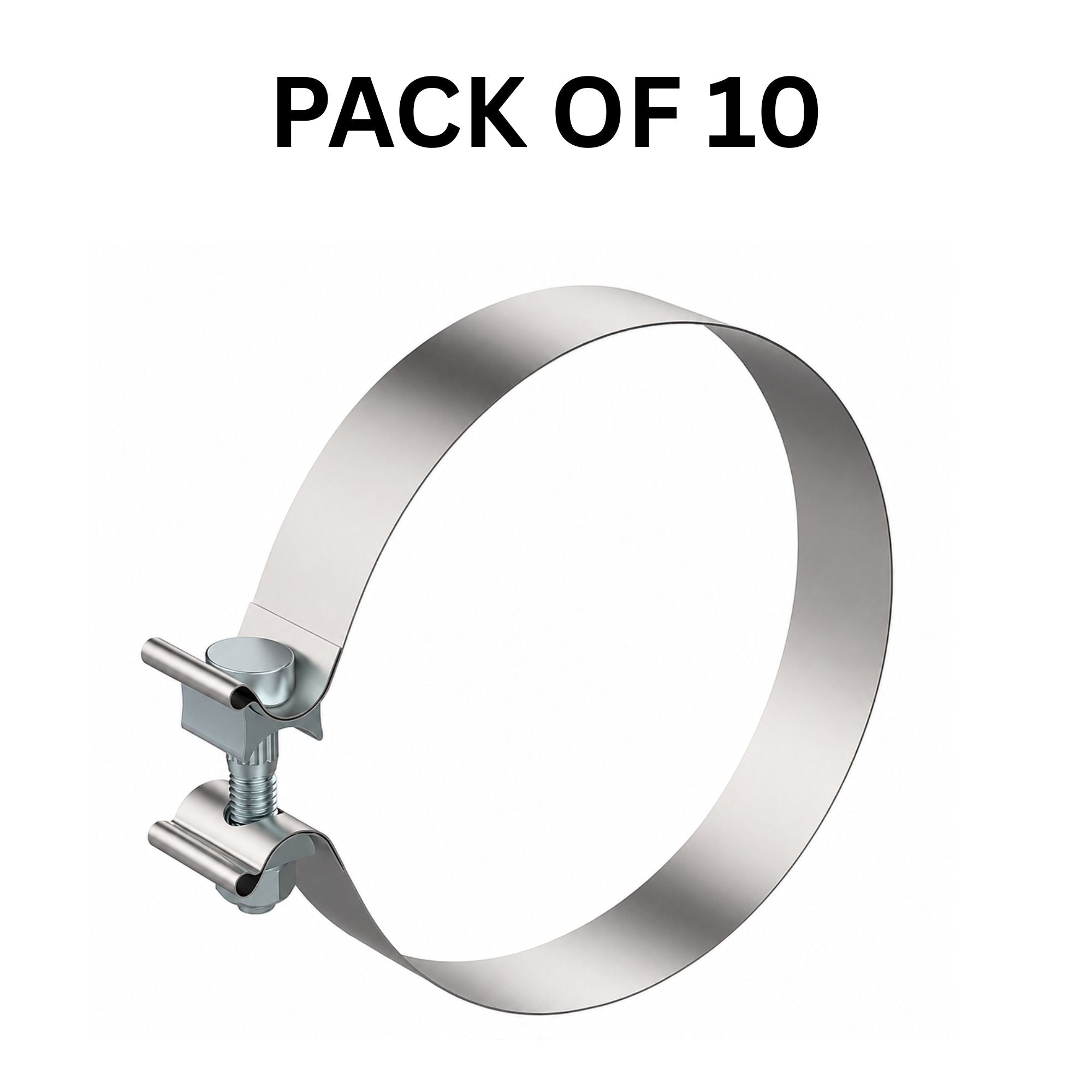 Exhaust Band Clamp 6in Compatible with Universal Applications – 1.25in Wide Mirror-Polished 430 Stainless Steel – Pack of 10 – Compatible with AS6SSP