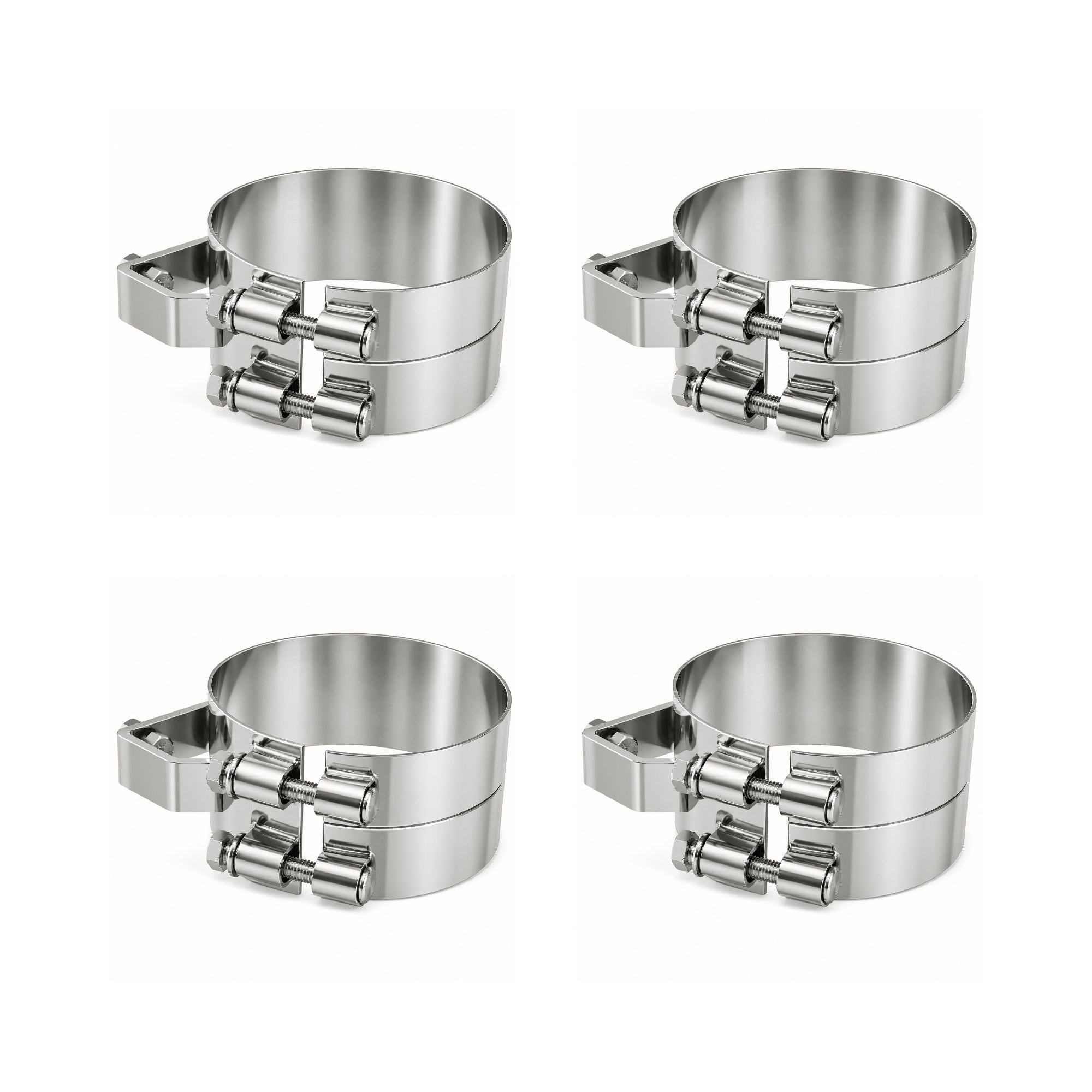 Stack Mounting Bracket 6in Compatible with Kenworth Aerocab and Universal Applications – Polished Stainless Steel Wide 2-Bolt Clamp – Pack of 4 – Compatible with 50BJUB600SCP