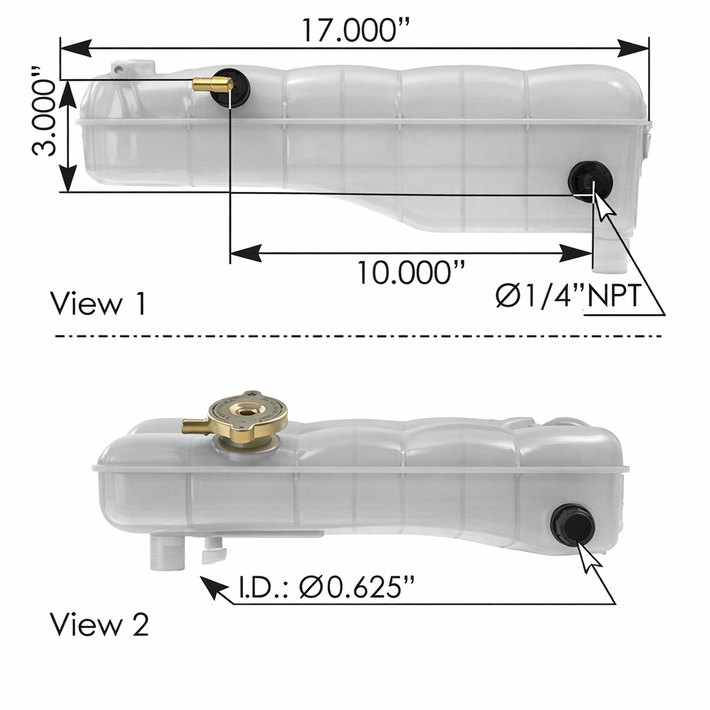 Coolant Reservoir for Freightliner MT45 2012 and Prior – Uses 572.2011 Cap with 1/4in NPT Sensor Port – Compatible with OEM 0529645000